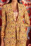 Betrue_Yellow Handloom Cotton, Silk Embroidery Collared Tabriz Print Blazer _Online_at_Aza_Fashions