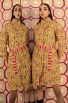 Buy_Betrue_Yellow Handloom Cotton, Silk Embroidery Collared Tabriz Print Quilted Jacket _Online_at_Aza_Fashions