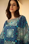 Betrue_Blue Cotton, Silk Round Neck Flower Mandala Print Top And Pant Set _Online_at_Aza_Fashions