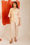 Banana Labs_White Cotton Collared Zesty Hand Block Striped Print Shirt And Pant Set _Online_at_Aza_Fashions