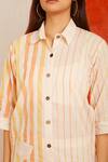Buy_Banana Labs_White Cotton Collared Zesty Hand Block Striped Print Shirt And Pant Set 