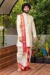 Hilo Design_White Pattu Embroidered Zardozi And Kadhua Work Kurta Dhoti Pant Set For Men_Online_at_Aza_Fashions