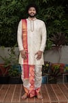 Shop_Hilo Design_White Pattu Embroidered Zardozi And Kadhua Work Kurta Dhoti Pant Set For Men_Online_at_Aza_Fashions