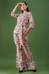 FUGA_Multi Color French Cotton Print Floral Vanilla Blush Flower Blazer And Pant Set _Online_at_Aza_Fashions