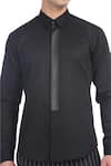 Buy_Rohit Gandhi + Rahul Khanna_Black Cotton Leather Placket Shirt _Online_at_Aza_Fashions