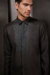Buy_Rohit Gandhi + Rahul Khanna_Black Linen Embroidery Applique Shirt _Online_at_Aza_Fashions