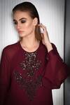 Buy Rohit Gandhi + Rahul Khanna Maroon Polyester Embellishment Bugle Beads Round Embroidered Top Online at Aza Fashions Buy_Rohit Gandhi + Rahul Khanna_Maroon Polyester Embellishment Bugle Beads Round Embroidered Top _Online_at_Aza_Fashions