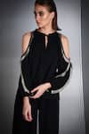 Buy Rohit Gandhi + Rahul Khanna Black Polyester, Crepe Tassels Bandeau Neck Cold Shoulder Detail Top Online at Aza Fashions Buy_Rohit Gandhi + Rahul Khanna_Black Polyester, Crepe Tassels Bandeau Neck Cold Shoulder Detail Top _Online_at_Aza_Fashions