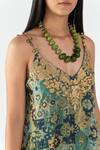 Shop_Nikita Vishakha_Green Georgette Printed Floral V Neck Diana Dress _Online_at_Aza_Fashions