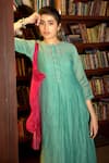 Deep Thee_Blue Chanderi Embroidery Dot Line Round Placket Dress _Online_at_Aza_Fashions