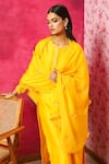 Dohr India_Yellow Silk, Chanderi, Organza Sequins, Lace, Seher Kurta Palazzo Set _Online_at_Aza_Fashions
