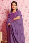 Dohr India_Purple Kurta And Palazzo Silk Chanderi Embroidery Saira Neck Set  _Online_at_Aza_Fashions