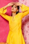 Dohr India_Yellow Silk, Organza, Chanderi Embroidery Round Farah A-line Kurta Pant Set _Online_at_Aza_Fashions