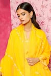 Buy_Dohr India_Yellow Silk, Organza, Chanderi Embroidery Round Farah A-line Kurta Pant Set _Online_at_Aza_Fashions