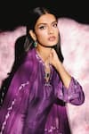 Buy_Dohr India_Purple Silk, Chanderi, Organza Embroidery Round Neck Fiza A-line Kurta Pant Set _Online_at_Aza_Fashions