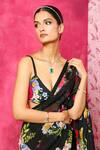 Dohr India_Black Organza, Silk Embroidery Printed Pre-draped Saree _Online_at_Aza_Fashions