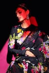Buy_Dohr India_Black Organza, Silk Embroidery Printed Pre-draped Saree _Online_at_Aza_Fashions