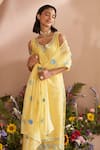 Dohr India_Yellow Kurta And Pant Silk Chanderi Embroidery Neckline Straight Set  _Online_at_Aza_Fashions