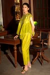 Buy_Deep Thee_Green Chanderi Embroidery Round Neck Gathered Top And Pant Set _Online_at_Aza_Fashions