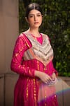 Shop Soniya G Fuchsia Handloom Cotton Embroidery, Sequins Round Geometric Pattern Anarkali Online at Aza Fashions Shop_Soniya G_Fuchsia Handloom Cotton Embroidery, Sequins Round Geometric Pattern Anarkali _Online_at_Aza_Fashions