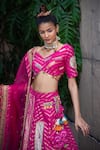 Soniya G_Fuchsia Handmade Cotton Embroidery Sequins Lurex Striped Pattern And Lehenga Set _Online_at_Aza_Fashions