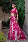 Buy_Soniya G_Fuchsia Handmade Cotton Embroidery Sequins Lurex Striped Pattern And Lehenga Set _Online_at_Aza_Fashions