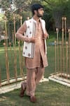 Soniya G_Ivory Handloom Silk Printed Floral Bundi And Kurta Set_Online_at_Aza_Fashions