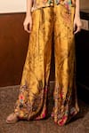 Shop_Soniya G_Yellow Satin Printed Floral V Neck Top And Pleated Pant Set _Online_at_Aza_Fashions