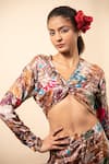 Buy_Soniya G_Ivory Satin Printed Floral V Neck Knotted Top And Pant Set _Online_at_Aza_Fashions