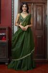 Shop_Arpita Mehta_Green Georgette Mirrors V-neck One Shoulder Drape And Sharara Set