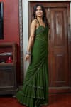 Shop_Arpita Mehta_Green Georgette Embroidery Mirror Halter Pre-draped Tiered Saree With Blouse 