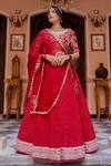 Anjana Bohra_Maroon Mirror, Pearl, Sequins, Bandhani Lehenga With Embroidered Blouse Set_Online_at_Aza_Fashions