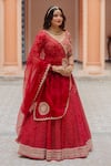 Shop_Anjana Bohra_Maroon Mirror, Pearl, Sequins, Bandhani Lehenga With Embroidered Blouse Set_Online_at_Aza_Fashions