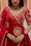 Anjana Bohra_Maroon Mirror, Pearl, Sequins, Bandhani Lehenga With Embroidered Blouse Set_at_Aza_Fashions