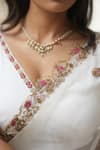 Shop_Peeli Dori_White Silk Organza Embroidered Metallic V Neck Hand Saree Set _Online_at_Aza_Fashions