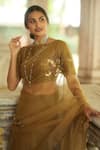 Peeli Dori_Gold Saree : Silk Organza Embroidered Hand Round Set For Women_Online_at_Aza_Fashions
