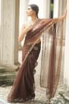 Shop_Peeli Dori_Brown Silk Organza Embroidered Zari Round Thread Saree Set _Online_at_Aza_Fashions