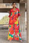 Pooja-Keyur_Multi Cotton Satin Print Splash V Neck Abstract Jumpsuit  _Online_at_Aza_Fashions