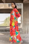 Buy_Pooja-Keyur_Multi Cotton Satin Print Splash V Neck Abstract Jumpsuit  _Online_at_Aza_Fashions