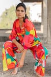 Shop_Pooja-Keyur_Multi Cotton Satin Print Splash V Neck Abstract Jumpsuit  _Online_at_Aza_Fashions