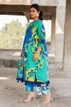 Pooja-Keyur_Blue Cotton Satin Print Paradise Round Collar Floral Kurta With Pant  _Online_at_Aza_Fashions