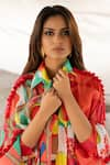 Pooja-Keyur_Multi Color Shirt Voil Silk Print Abstract Collared Neck With Pant _Online_at_Aza_Fashions