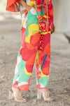 Buy_Pooja-Keyur_Multi Color Shirt Voil Silk Print Abstract Collared Neck With Pant 