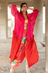 Pooja-Keyur_Pink Satin Bomber Plain Collared Neck Two Tone Overlay Jacket  _Online_at_Aza_Fashions