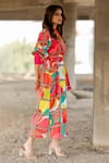 Buy_Pooja-Keyur_Multi Cotton Satin Print Splash Abstract Trench Dress  _Online_at_Aza_Fashions