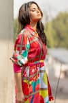 Shop_Pooja-Keyur_Multi Cotton Satin Print Splash Abstract Trench Dress  _Online_at_Aza_Fashions