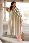 Pooja-Keyur_Green Cotton Satin Print Stripe Collared Pattern Shirt Tunic With Pant  _Online_at_Aza_Fashions