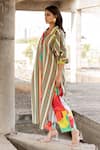 Buy_Pooja-Keyur_Green Cotton Satin Print Stripe Collared Pattern Shirt Tunic With Pant  _Online_at_Aza_Fashions