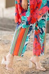 Pooja-Keyur_Multi Color Kaftan Satin Bomber Print Paradise Floral V Neck With Pant _at_Aza_Fashions