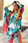 Buy_Pooja-Keyur_Multi Color Kaftan Satin Bomber Print Paradise Floral V With Pant  